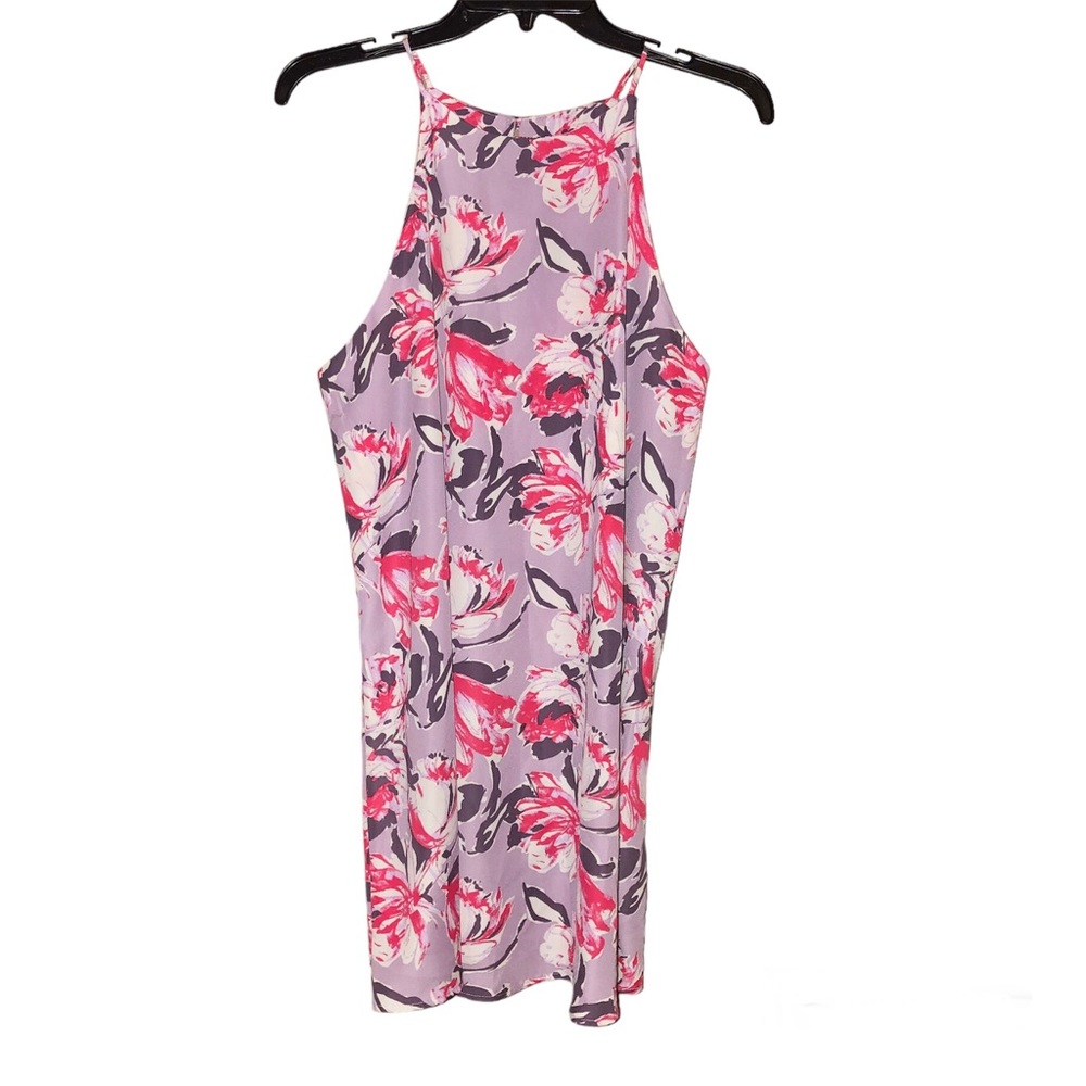 Pink Lily Floral High square Halter‎ Neck Dress Purple Medium